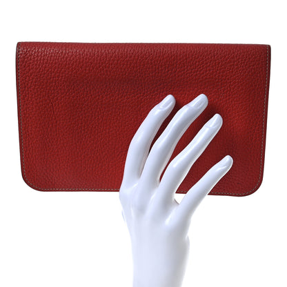 Hermes Togo Dogon Duo Wallet Rouge Garance Gris Mouette 2 of 14