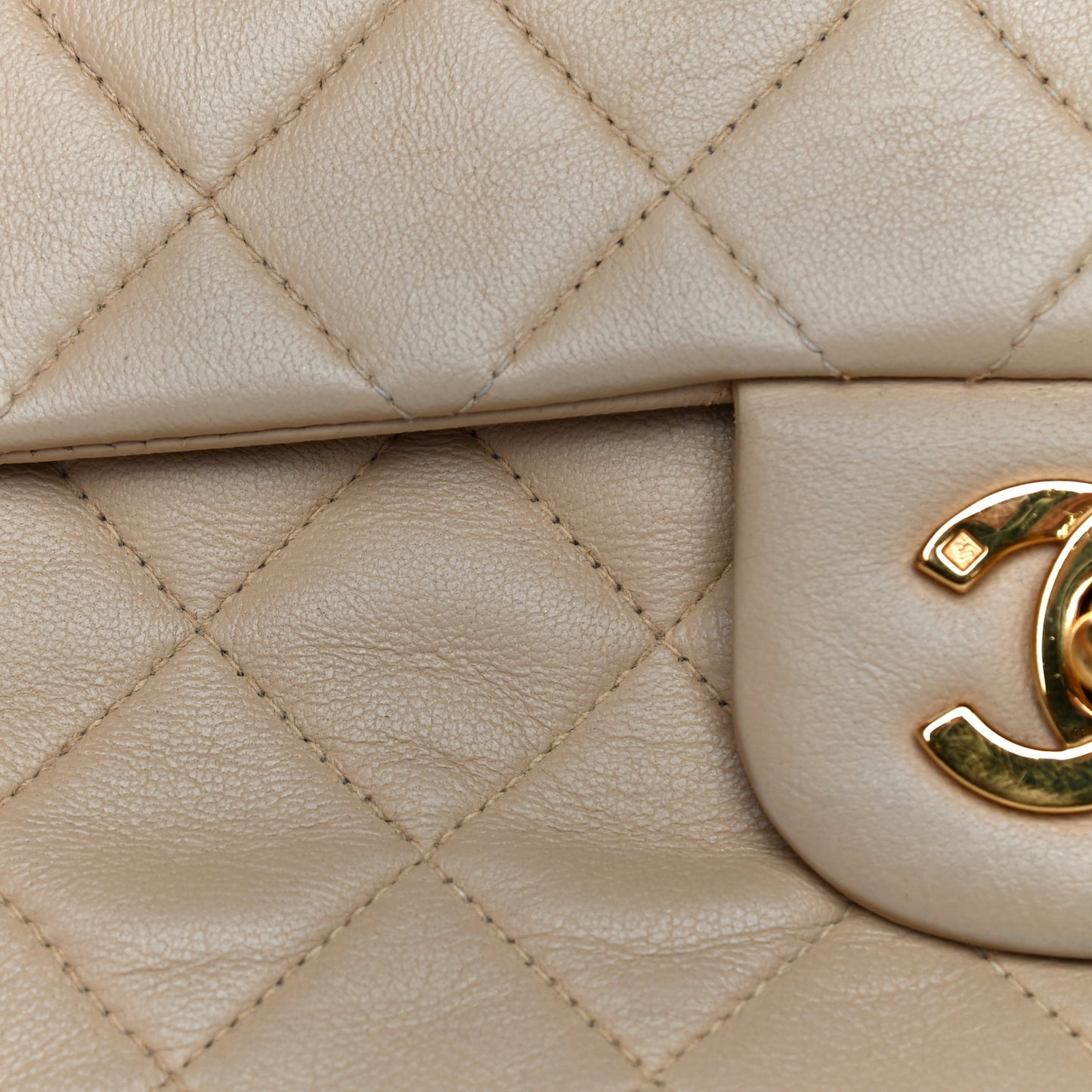 Lambskin Quilted Small Double Flap Beige
