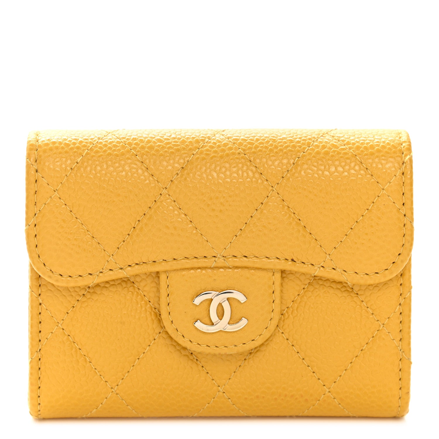 Chanel Caviar Quilted Flap Card Holder Wallet Yellow 1 of 12