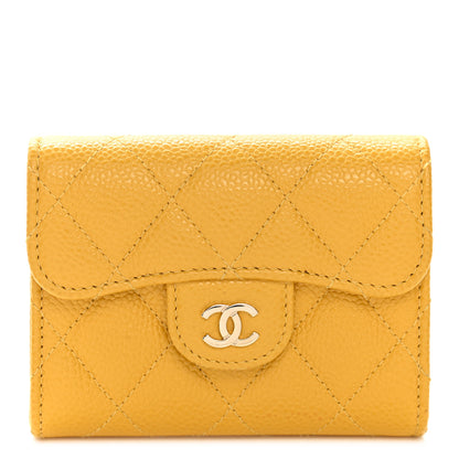 Chanel Caviar Quilted Flap Card Holder Wallet Yellow 1 of 12