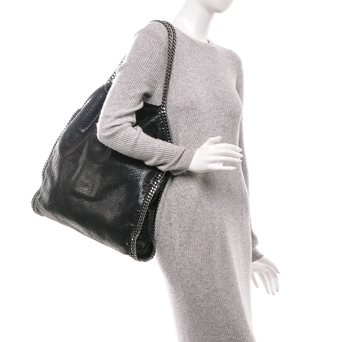Metallic Faux Snakeskin Big Falabella Black