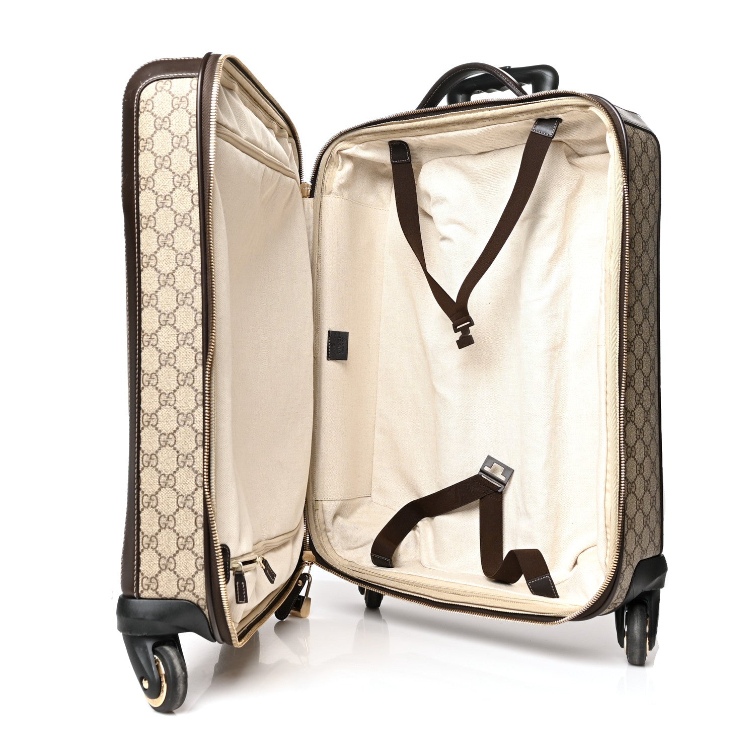 Gucci GG Supreme Monogram Selleria Calfskin Four Wheel Carry On Suitcase Beige Ebony Cocoa 4 of 14
