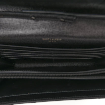 Saint Laurent Grain De Poudre Matelasse Chevron Monogram Monochrome Chain Wallet Black 5 of 9