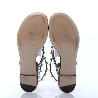 Valentino Garavani Calfskin Rockstud Ankle Wrap Flat Thong Sandals 37.5 Black 5 of 9