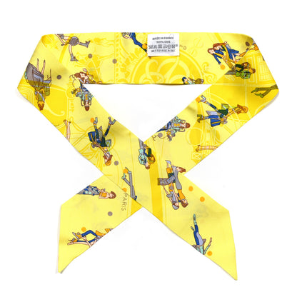 Hermes Silk Ex-Libris Les Parisie Twilly Jaune Soufre Gris 1 of 4