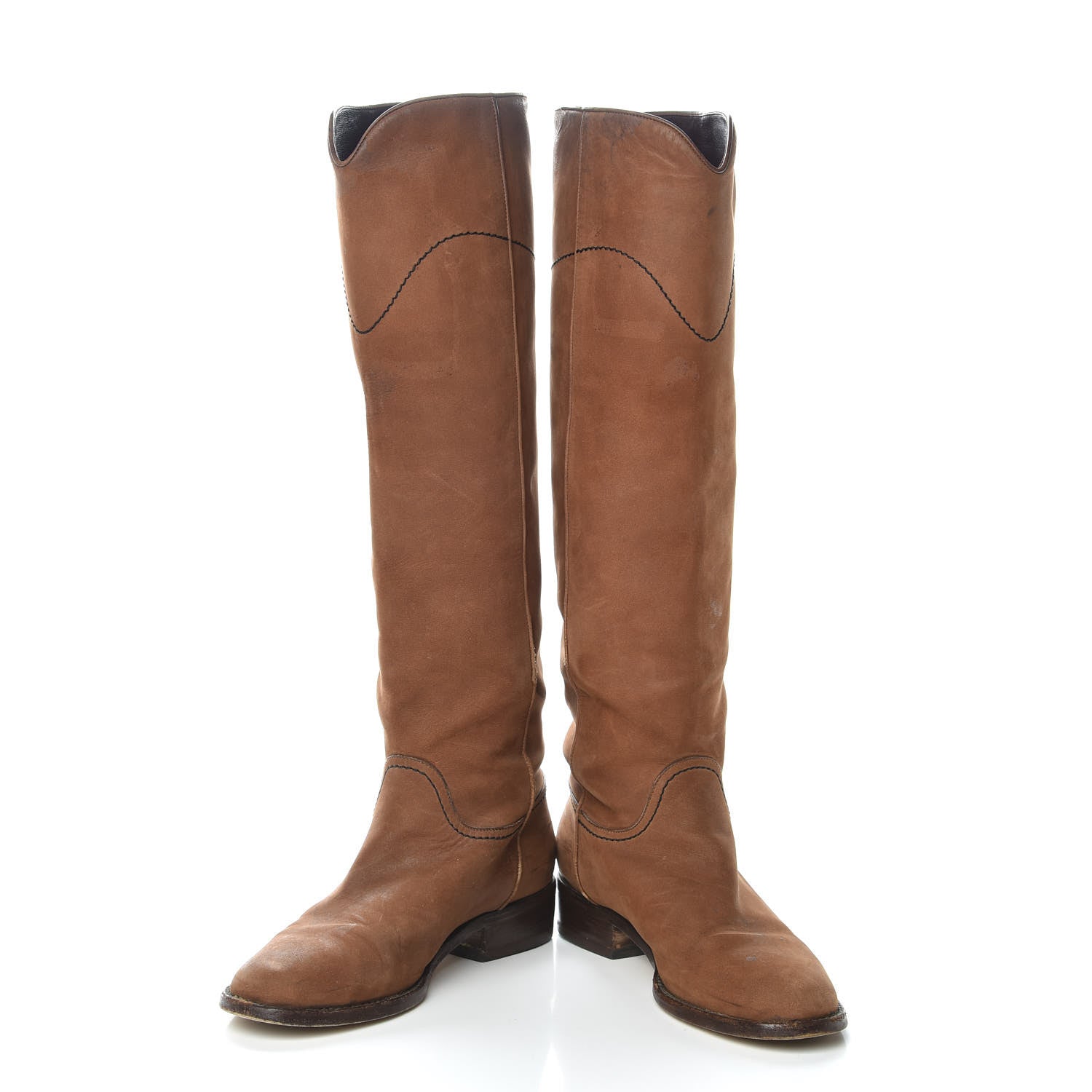 Chanel Calfskin Ascot CC Knee High Boots 37 Light Brown 7 of 14