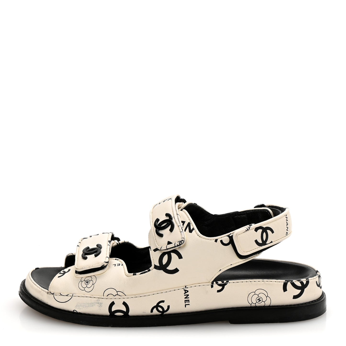 Lambskin Printed CC Velcro Dad Sandals 36 White Black