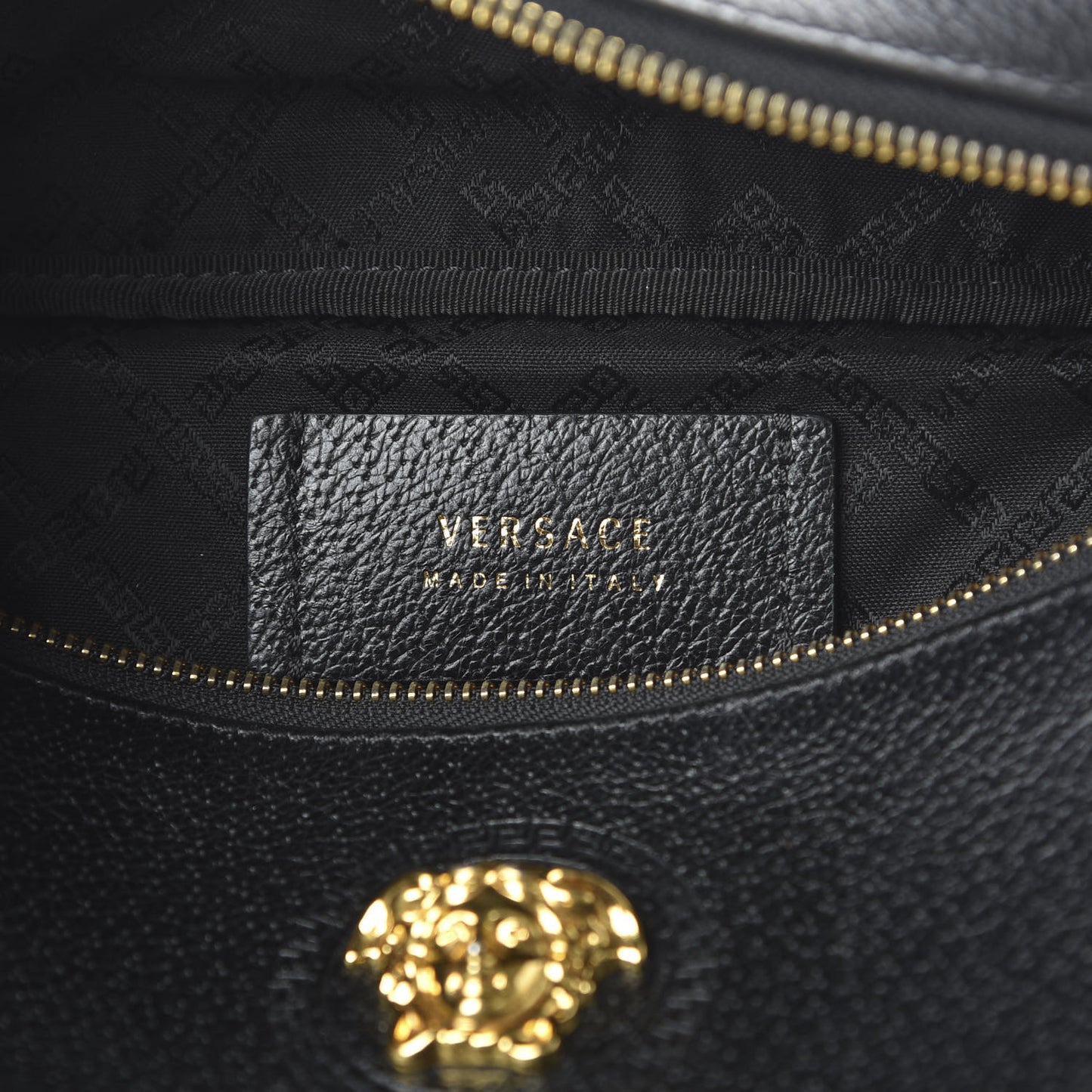 Grained Calfskin Medusa Belt Bag Black