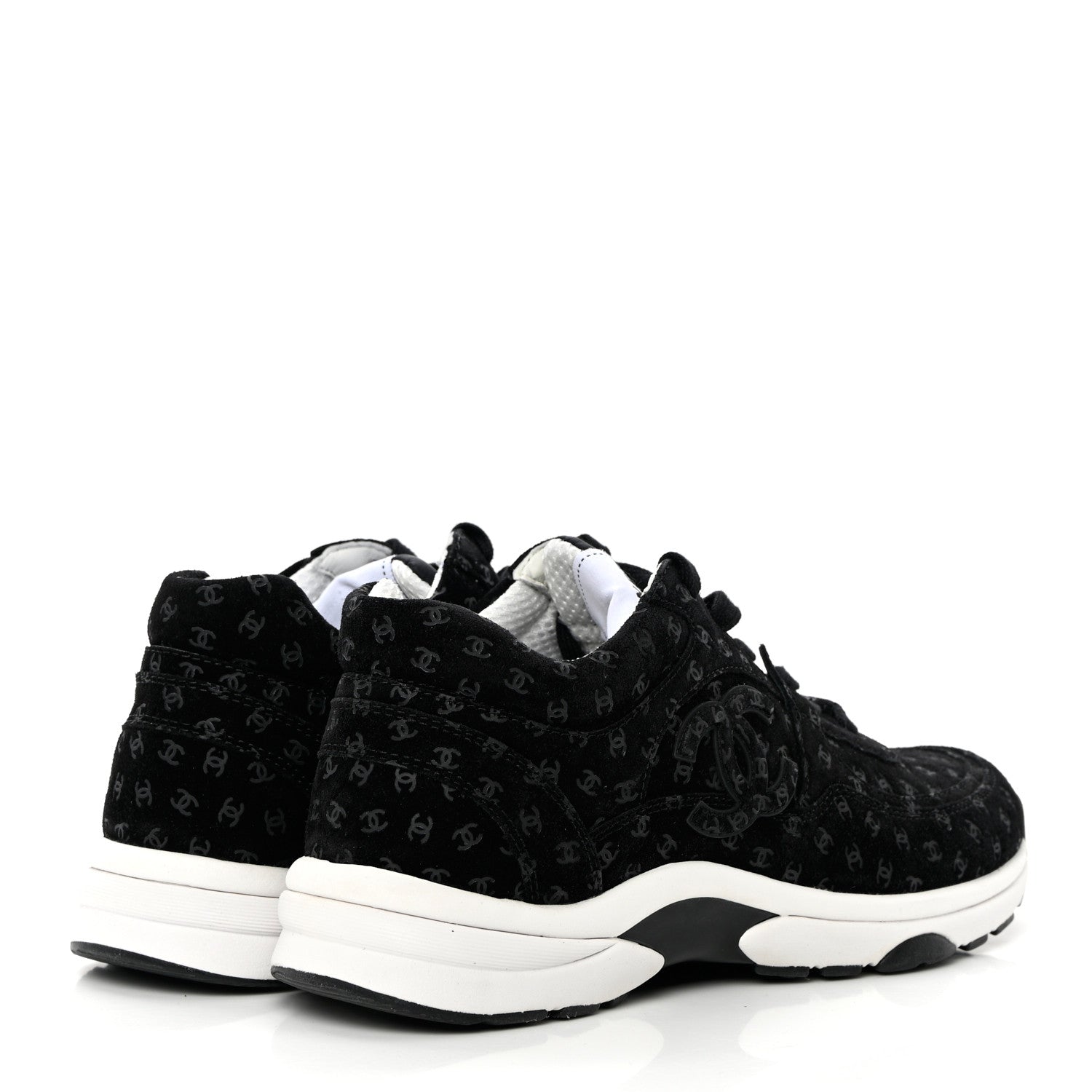 Chanel Suede Calfskin Printed CC Sneakers 38.5 Black 4 of 9