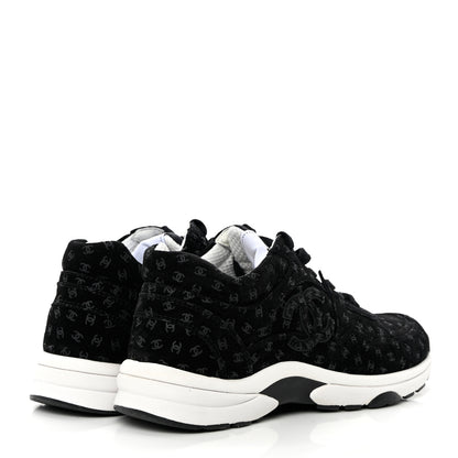 Chanel Suede Calfskin Printed CC Sneakers 38.5 Black 4 of 9