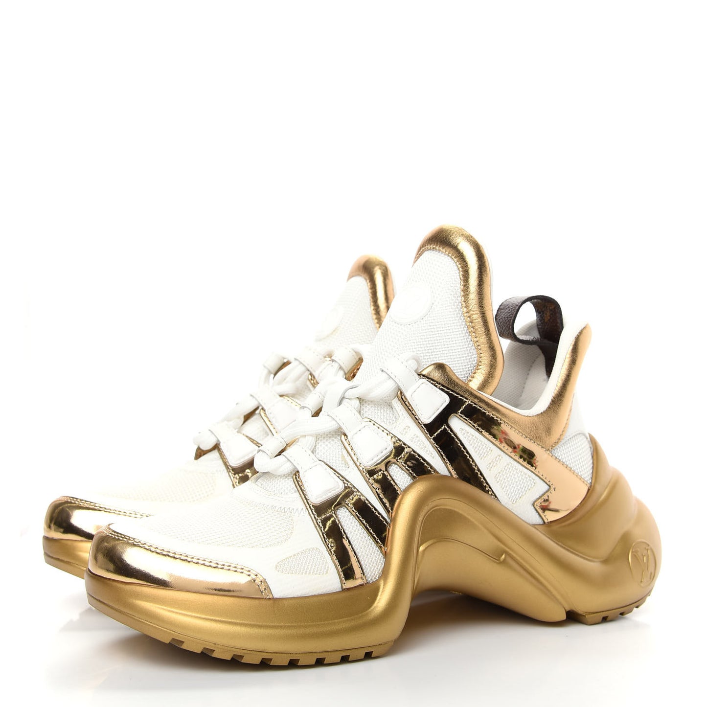 Metallic Calfskin Technical Nylon LV Archlight Sneakers 38 White Gold