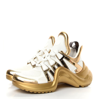 Louis Vuitton Metallic Calfskin Technical Nylon LV Archlight Sneakers 38 White Gold 6 of 11