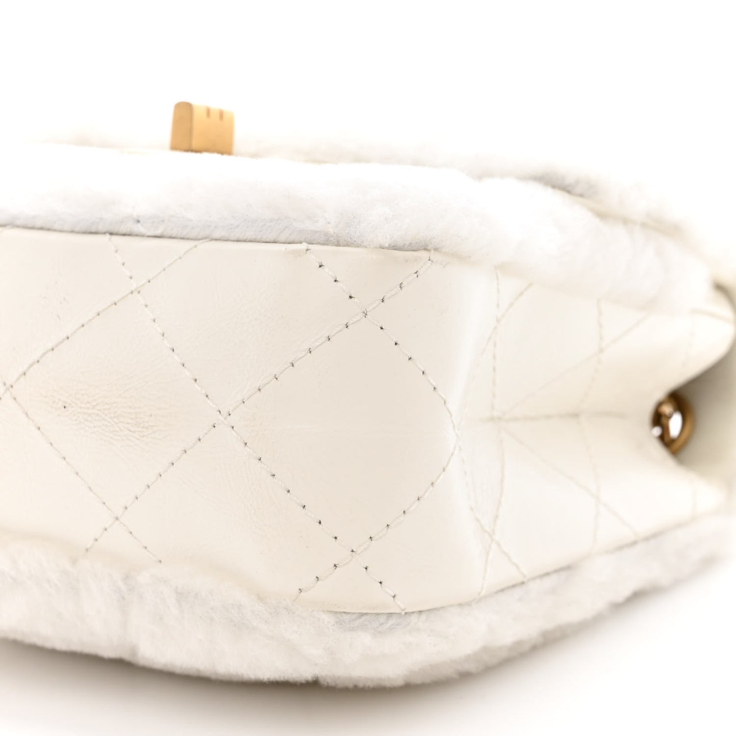 Shearling Lambskin Aged Calfskin Quilted 2.55 Reissue Mini North South Flap White