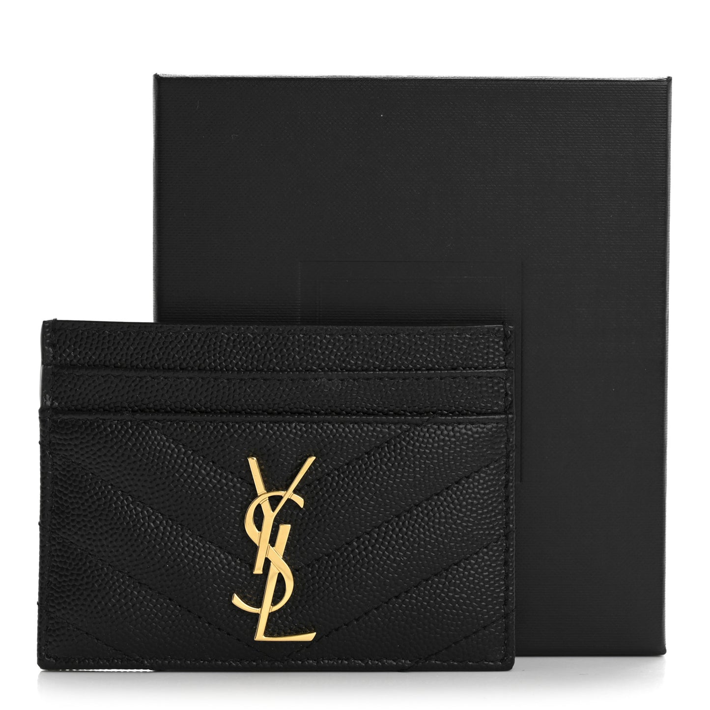 Grain De Poudre Matelasse Chevron Monogram Credit Card Case Black