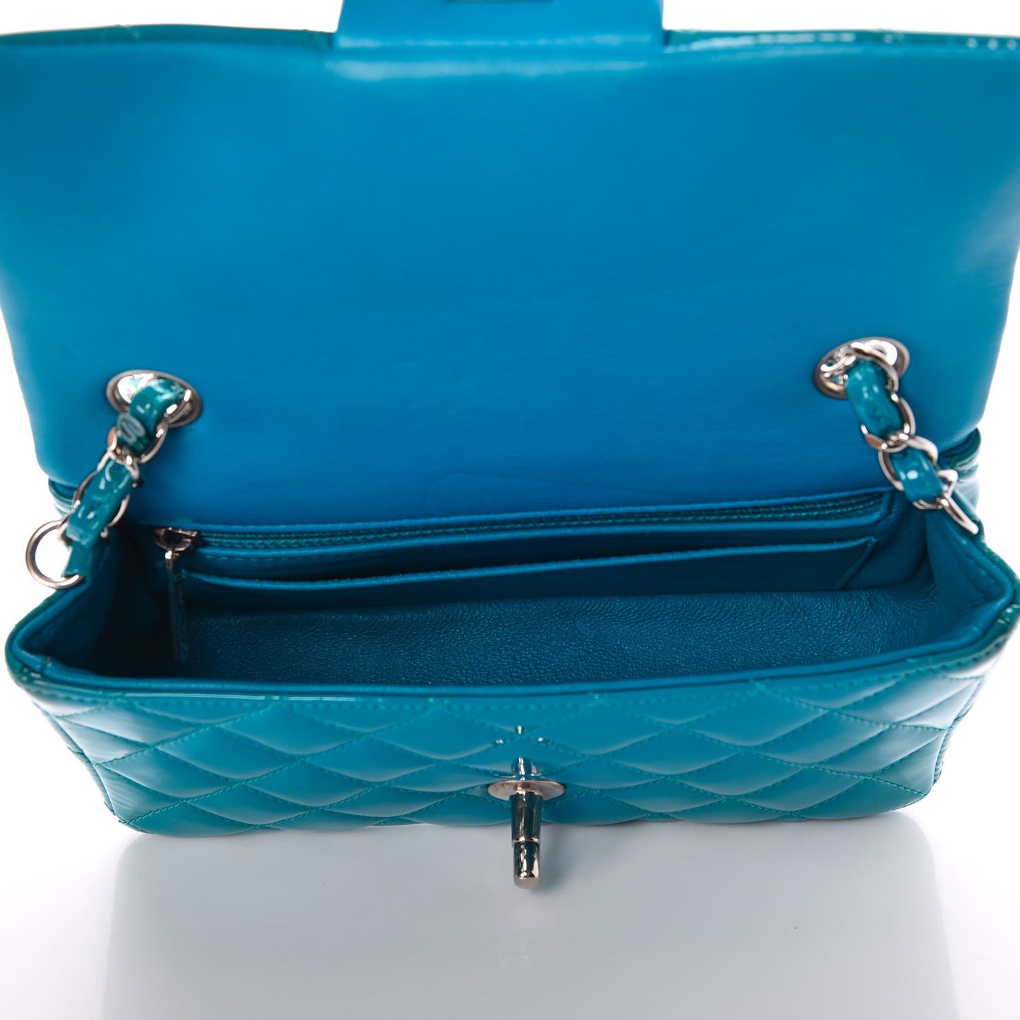 Patent Quilted Mini Rectangular Flap Turquoise