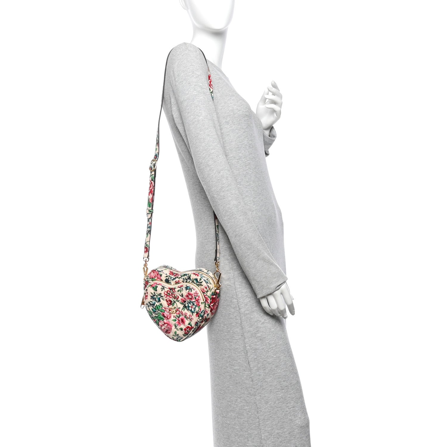 Gucci Calfskin Matelasse Diagonal Brit Roses Print Mini Interlocking G Heart Shoulder Bag  White Multicolor 2 of 11