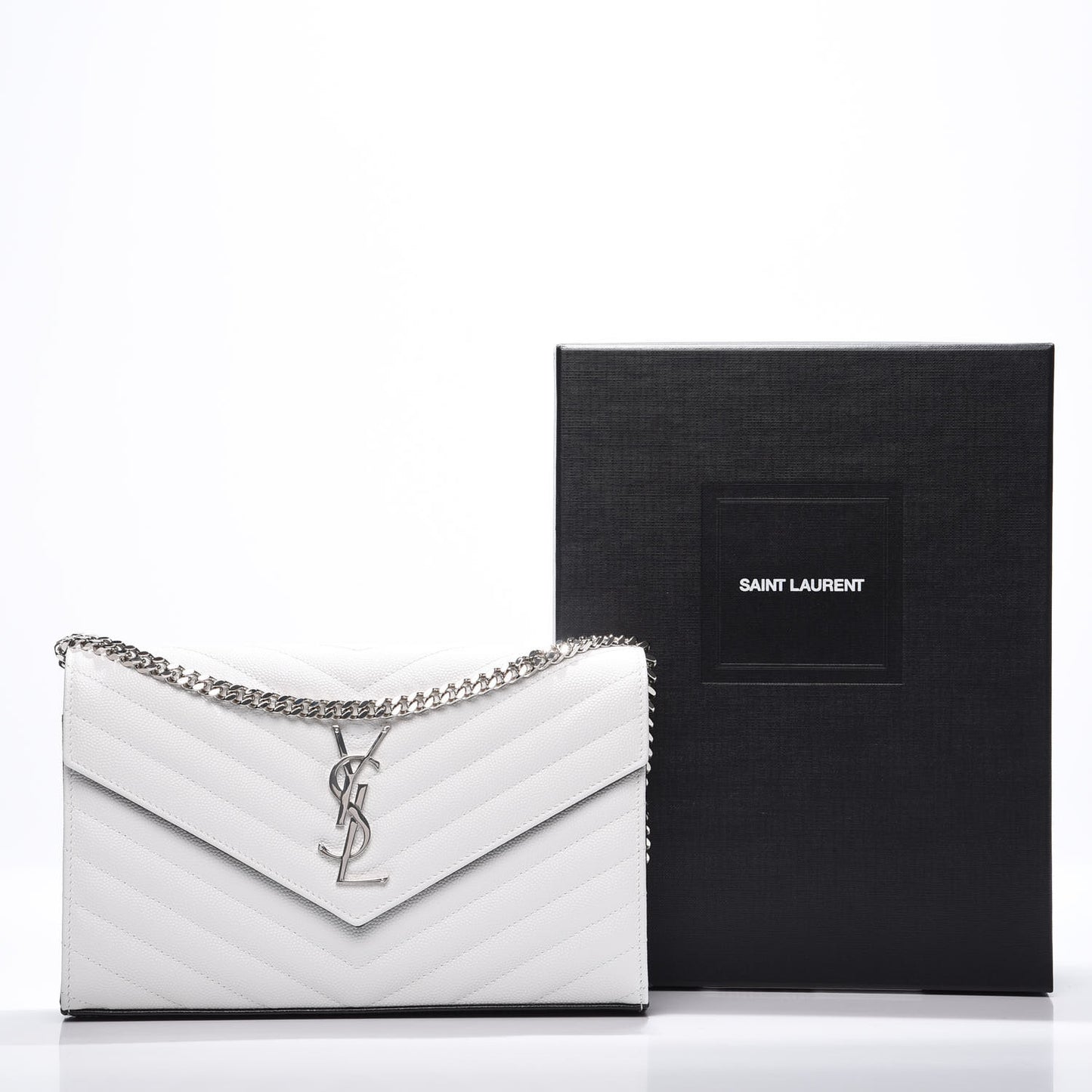 Grain De Poudre Matelasse Bi-Color Chevron Monogram Chain Wallet White Black