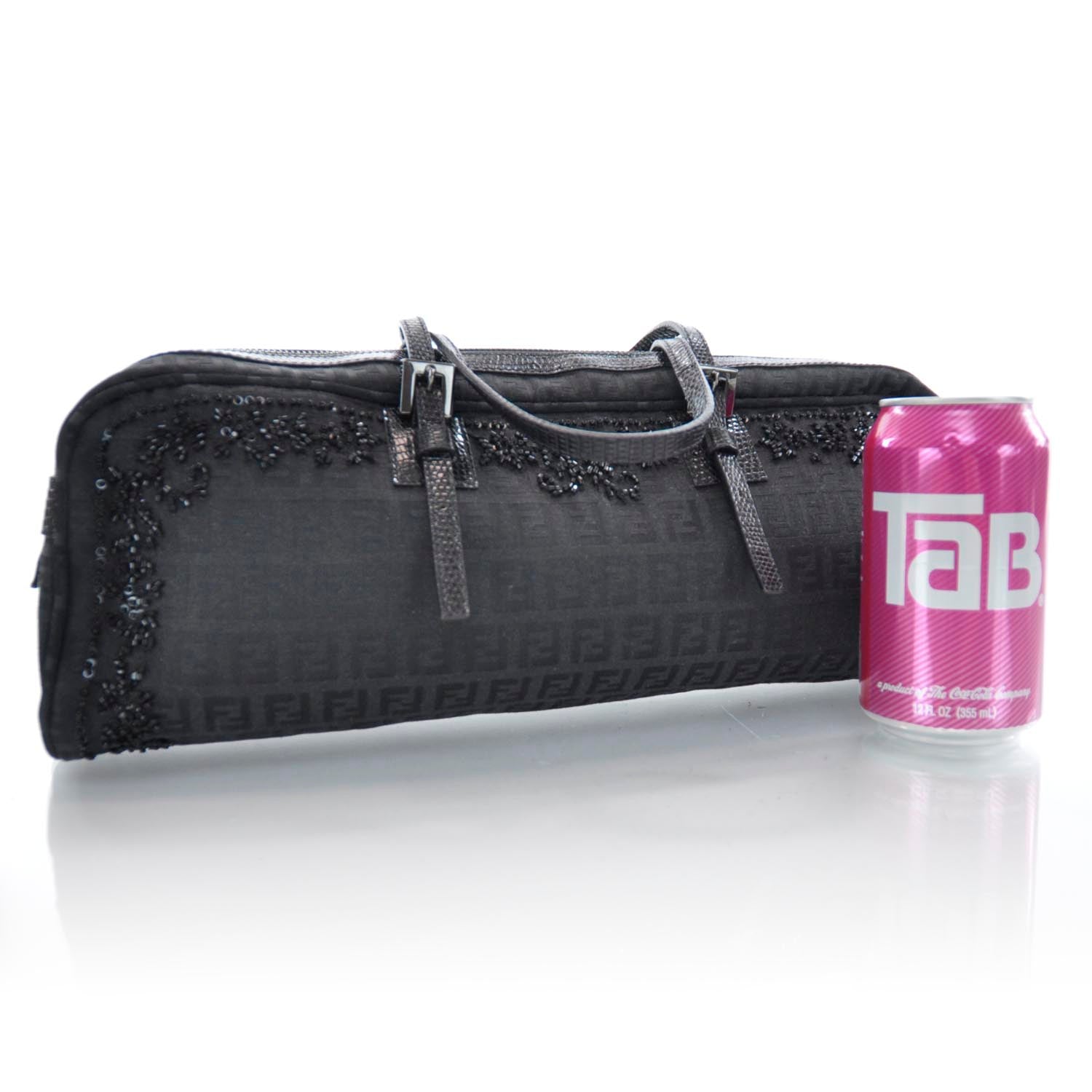 Fendi Zucchino Snakeskin Beaded Satchel Black 3 of 10