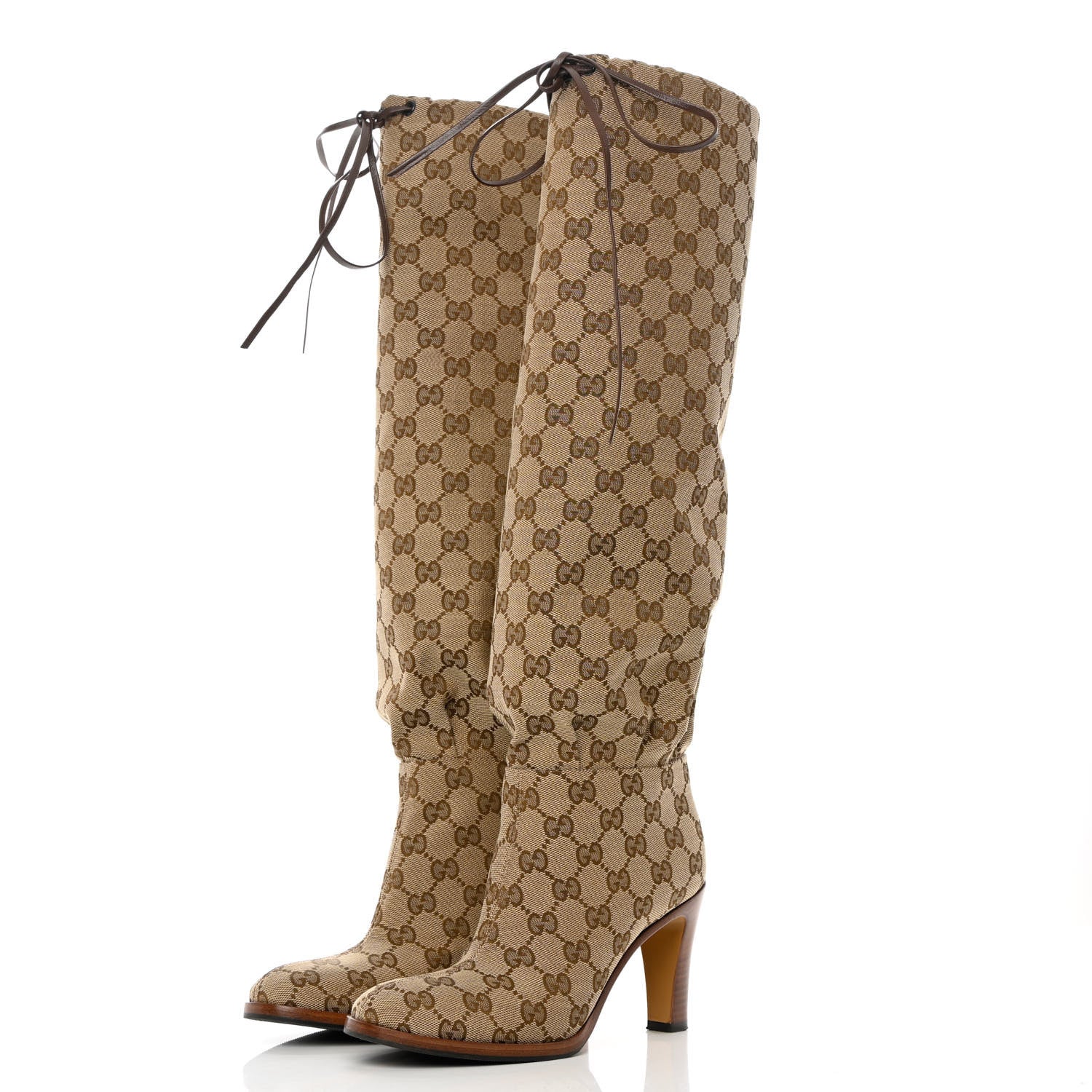 Gucci Monogram Lisa Mid Heel Boots 36 Beige Ebony 6 of 12