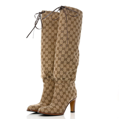 Gucci Monogram Lisa Mid Heel Boots 36 Beige Ebony 6 of 12