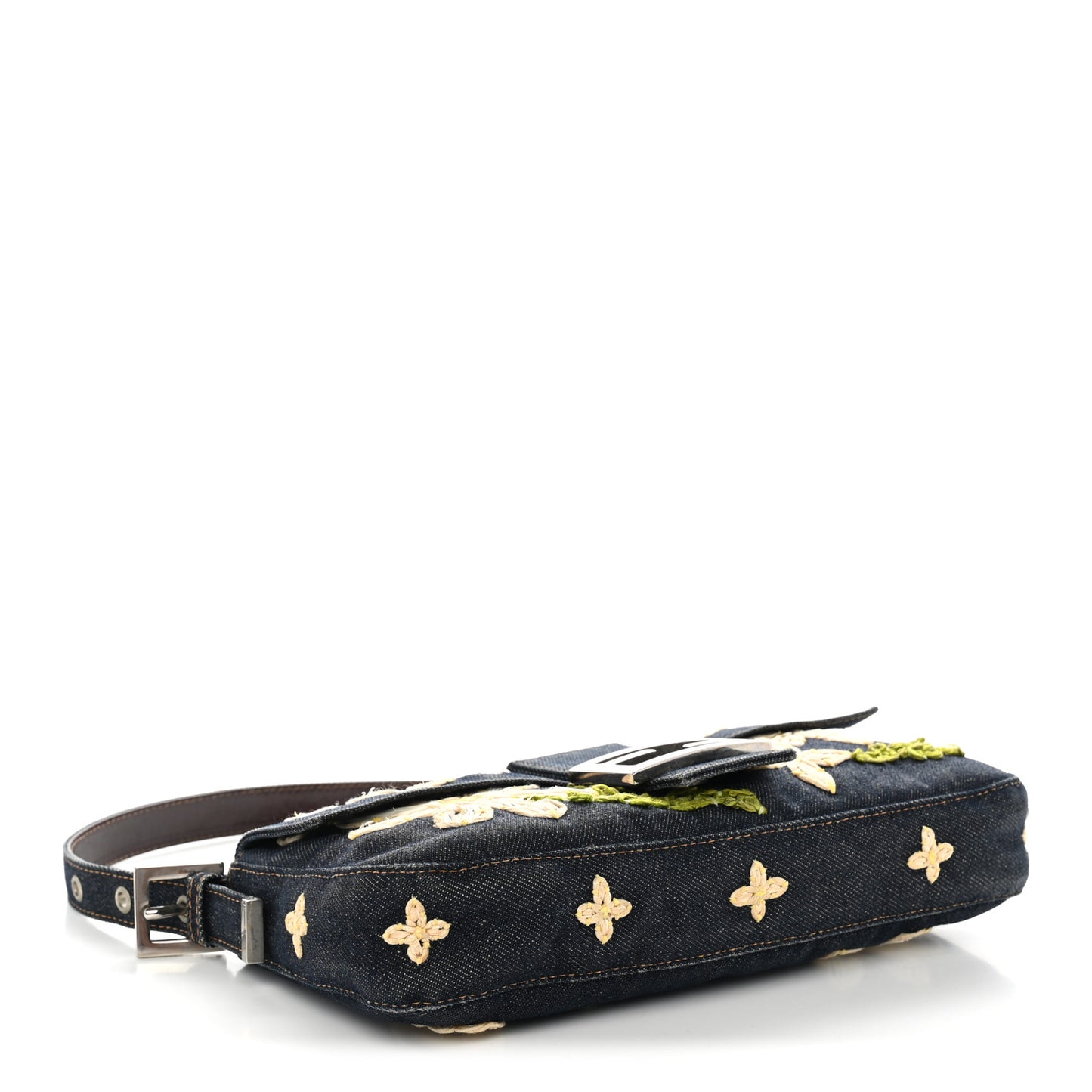 Denim Flower Applique Baguette Blue