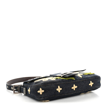 Fendi Denim Flower Applique Baguette Blue 4 of 11
