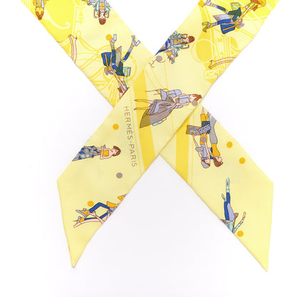 Hermes Silk Ex-Libris Les Parisie Twilly Jaune Soufre Gris 3 of 3