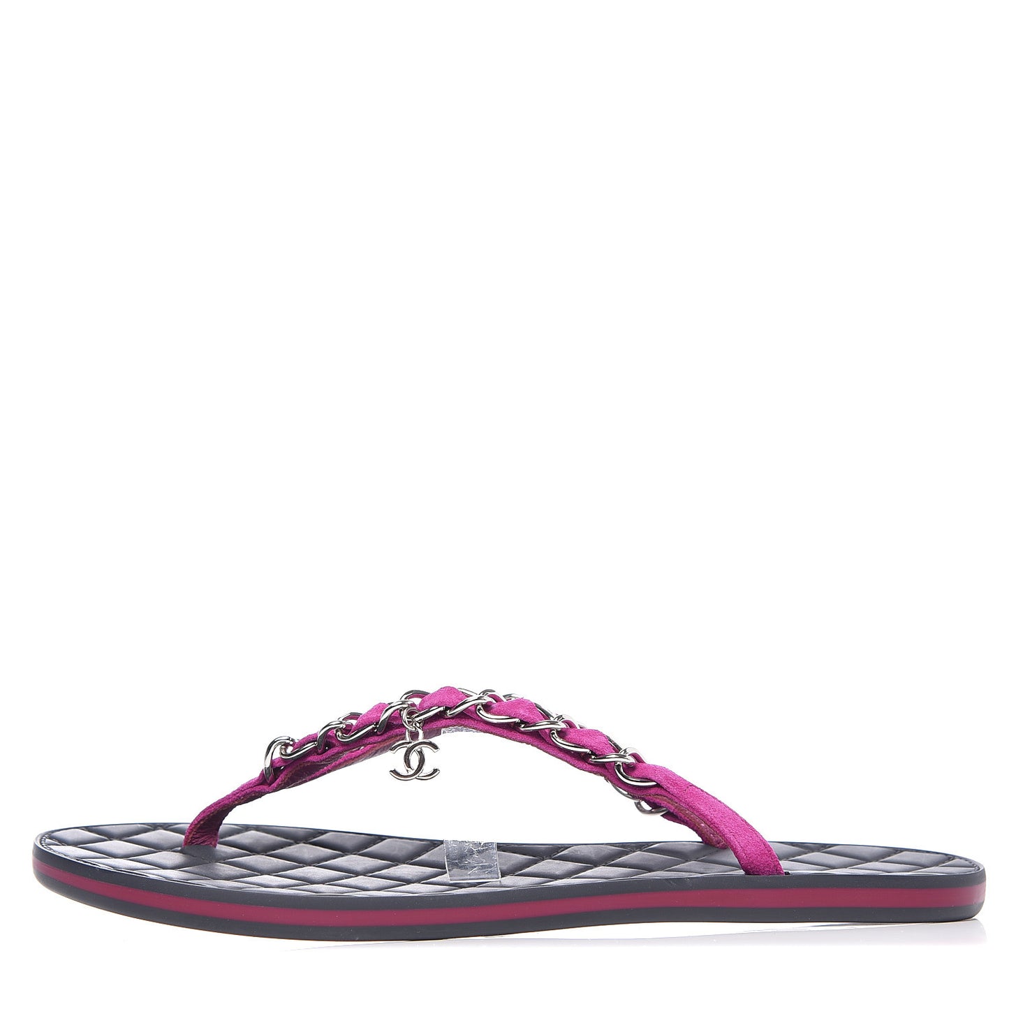 Suede Calfskin Quilted Chain Thong Sandals 36.5 Pink
