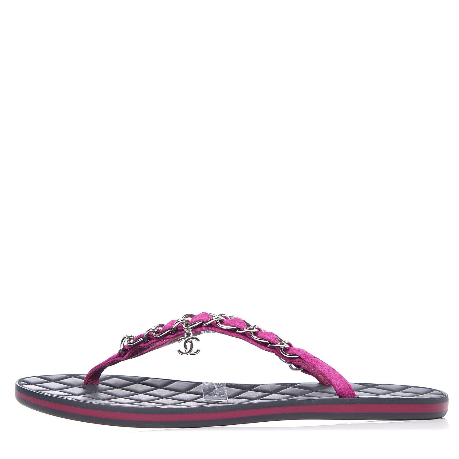 Chanel Suede Calfskin Quilted Chain Thong Sandals 36.5 Pink 1 of 8