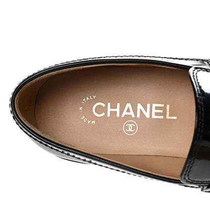 Chanel Shiny Calfskin Logo Loafers 38 Black 8 of 15