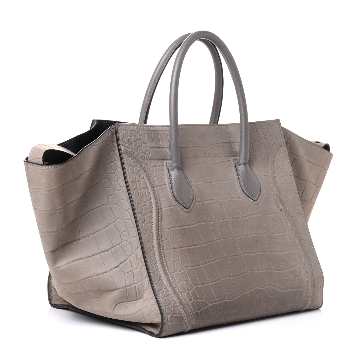 Celine Nubuck Crocodile Embossed Large Phantom Luggage Grey 4 of 8