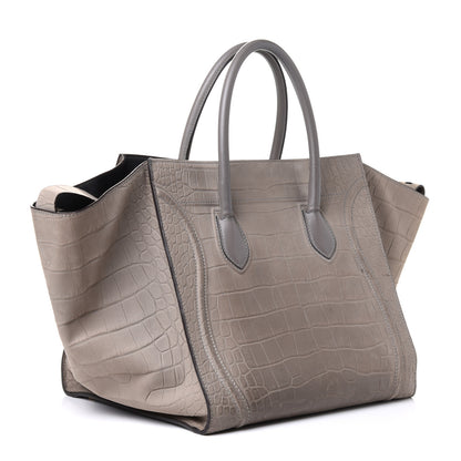 Celine Nubuck Crocodile Embossed Large Phantom Luggage Grey 4 of 8