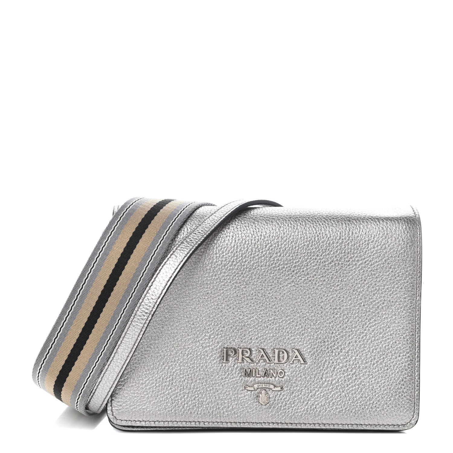 Prada Metallic Vitello Daino Flap Crossbody Cromo 1 of 8