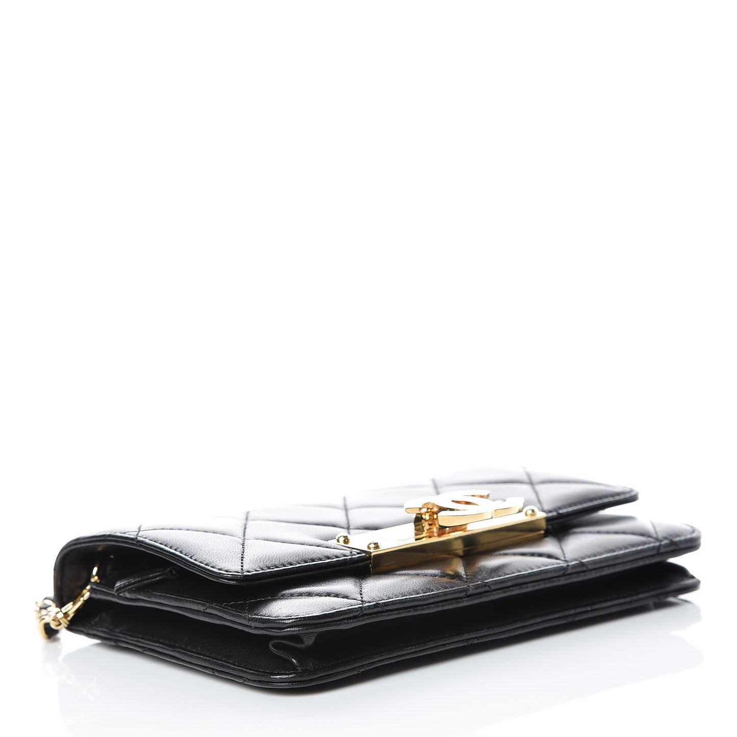Lambskin Quilted Golden Class Wallet on Chain WOC Black