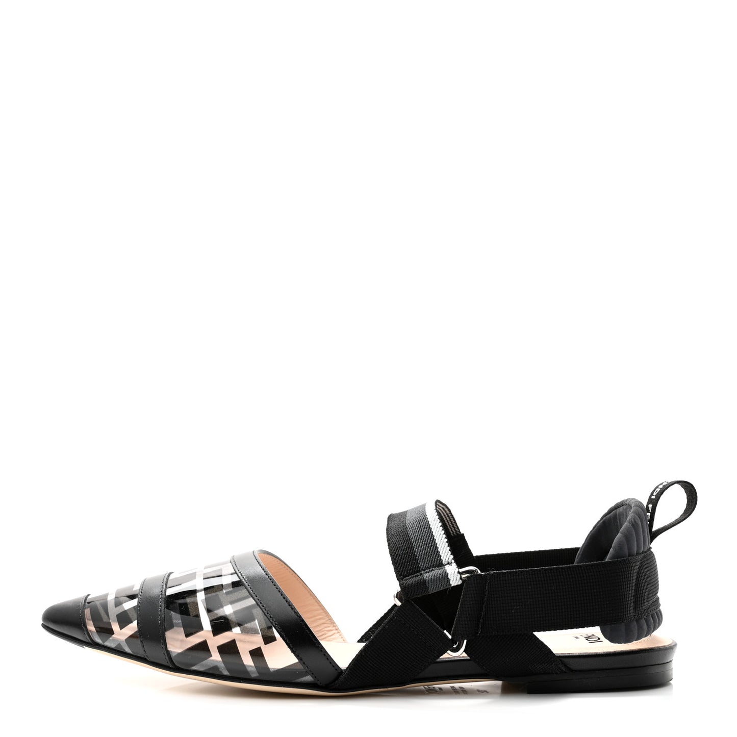 PVC Calfskin FF Colibri Slingback Ballerina Flats 38 Black