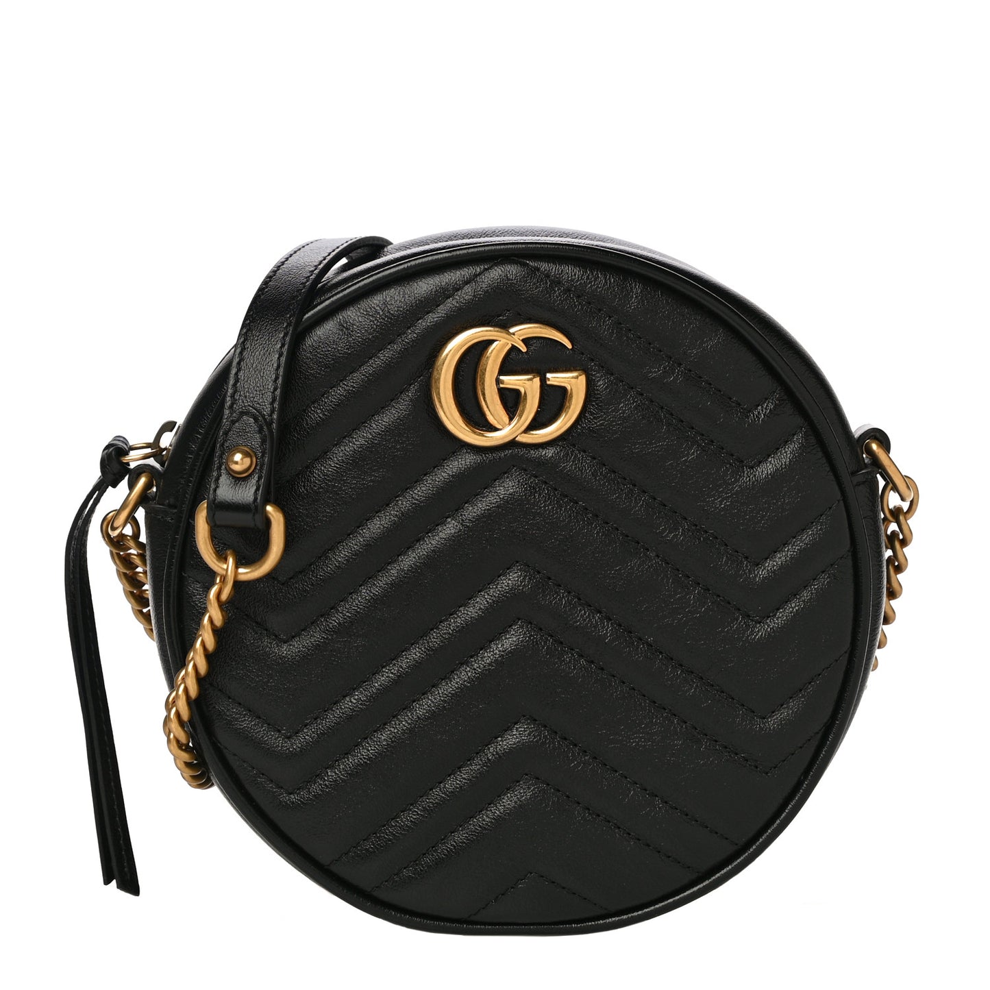 Azalea Calfskin Matelasse Heart Mini GG Marmont Round Shoulder Bag Black