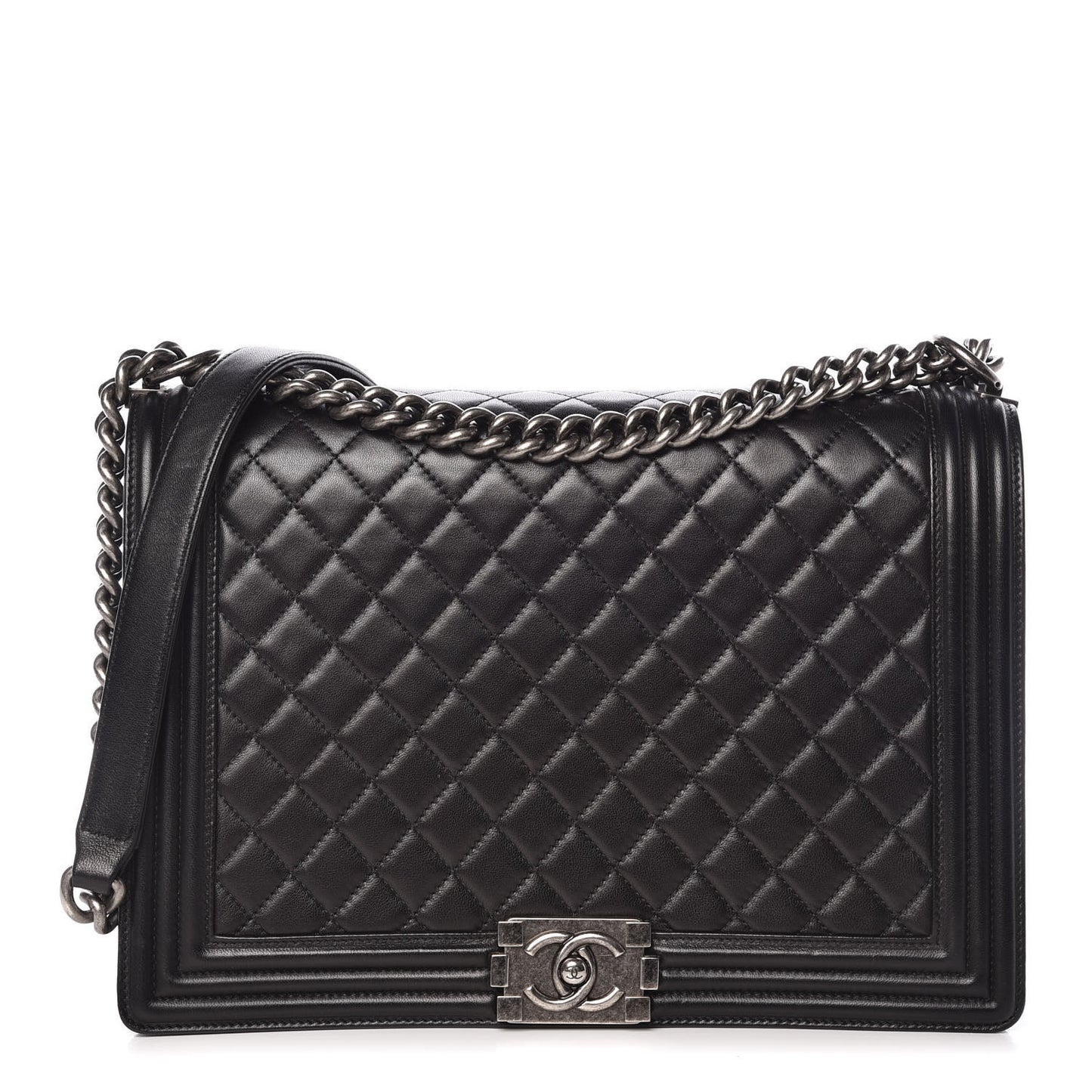 Lambskin Quilted Large Boy Flap Black