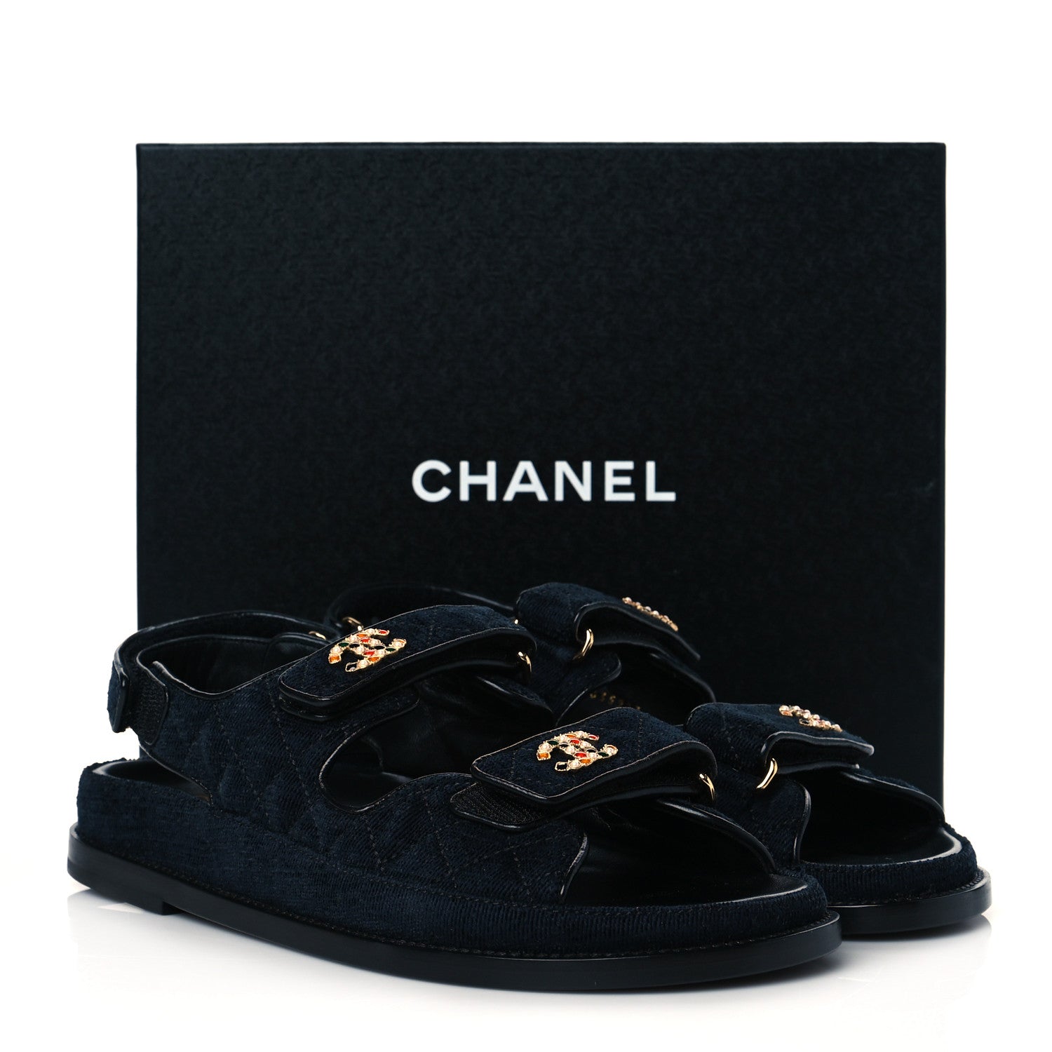 Chanel Velvet Velcro Dad Sandals 40 Navy Blue 9 of 9