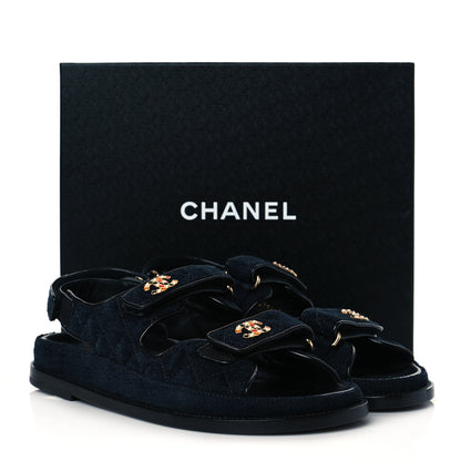 Chanel Velvet Velcro Dad Sandals 40 Navy Blue 9 of 9