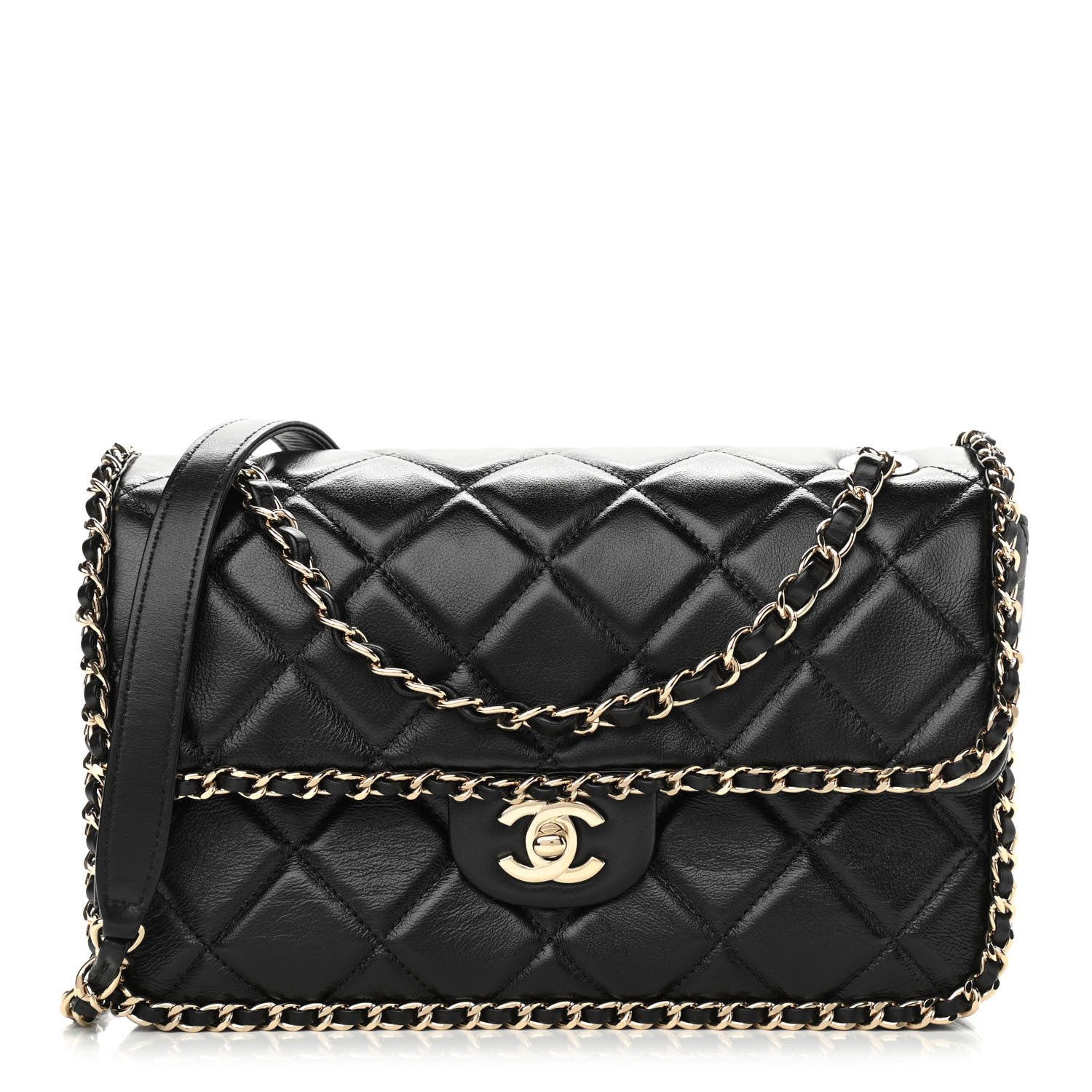 Chanel Crumpled Calfskin Medium Chain All Over Flap Black 1 of 11