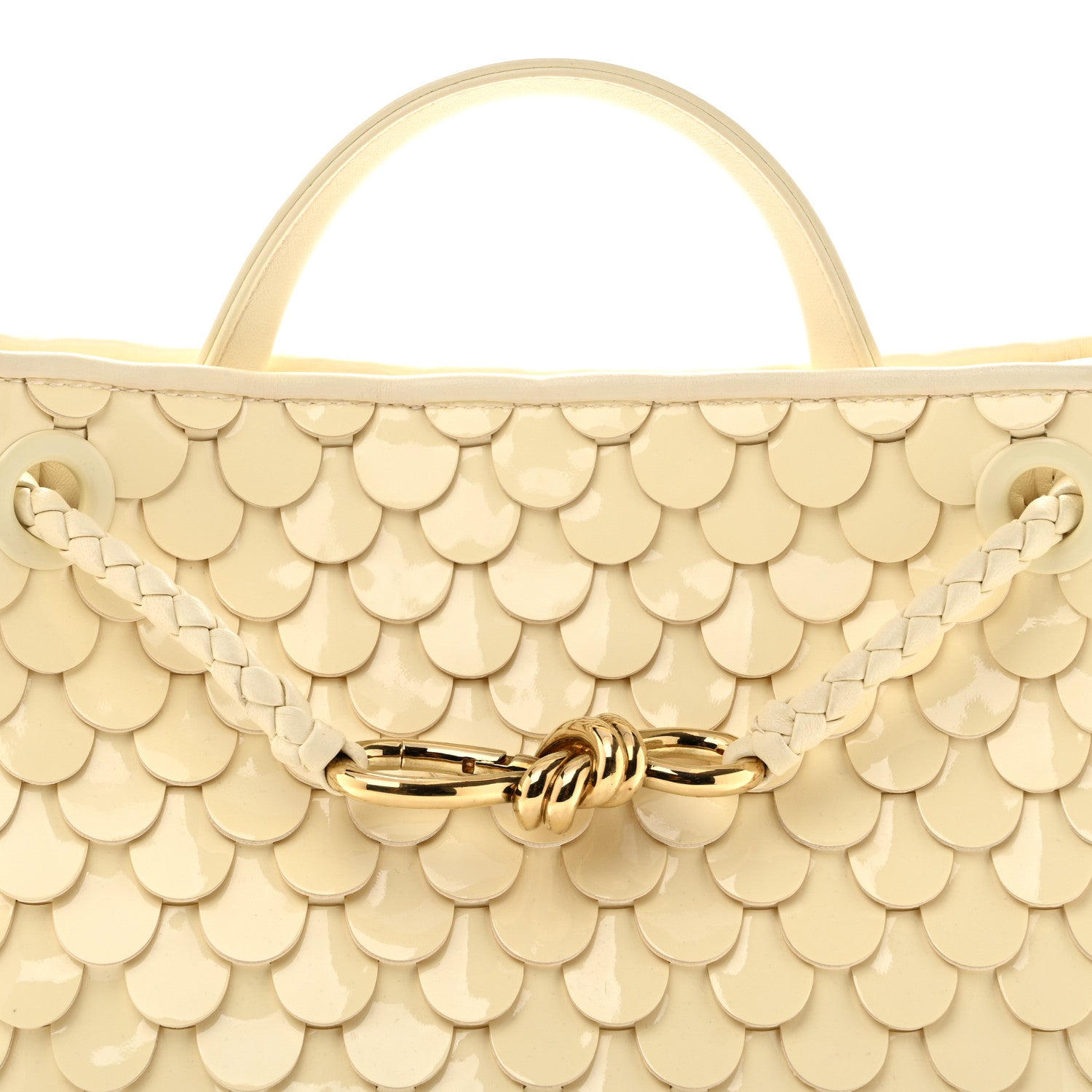 Bottega Veneta Patent Calfskin Fish Scale Small Andiamo Shoulder Bag Chamomile 8 of 15