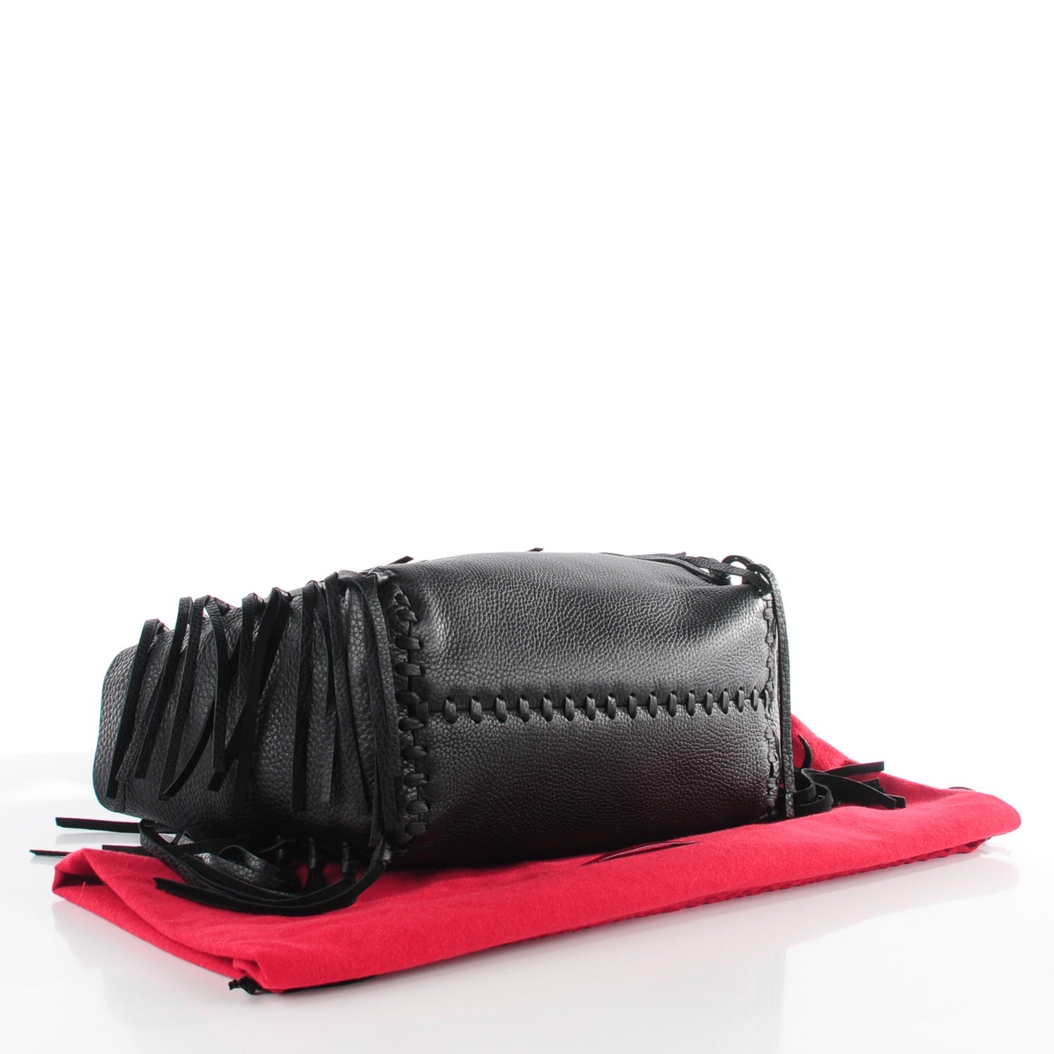 Valentino Garavani Grained Calfskin C-Rockee Fringe Tote Black 5 of 10