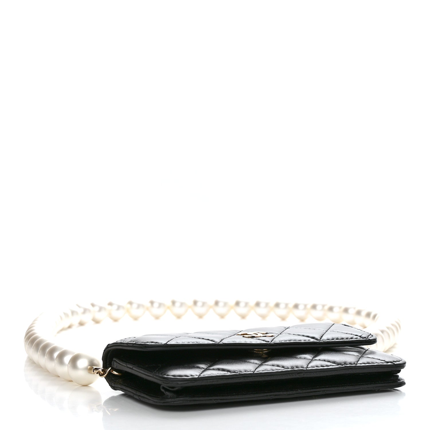 Chanel Calfskin Quilted Maxi Pearls Clutch With Chain Black 4 of 13