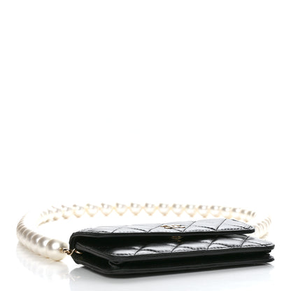 Chanel Calfskin Quilted Maxi Pearls Clutch With Chain Black 4 of 13