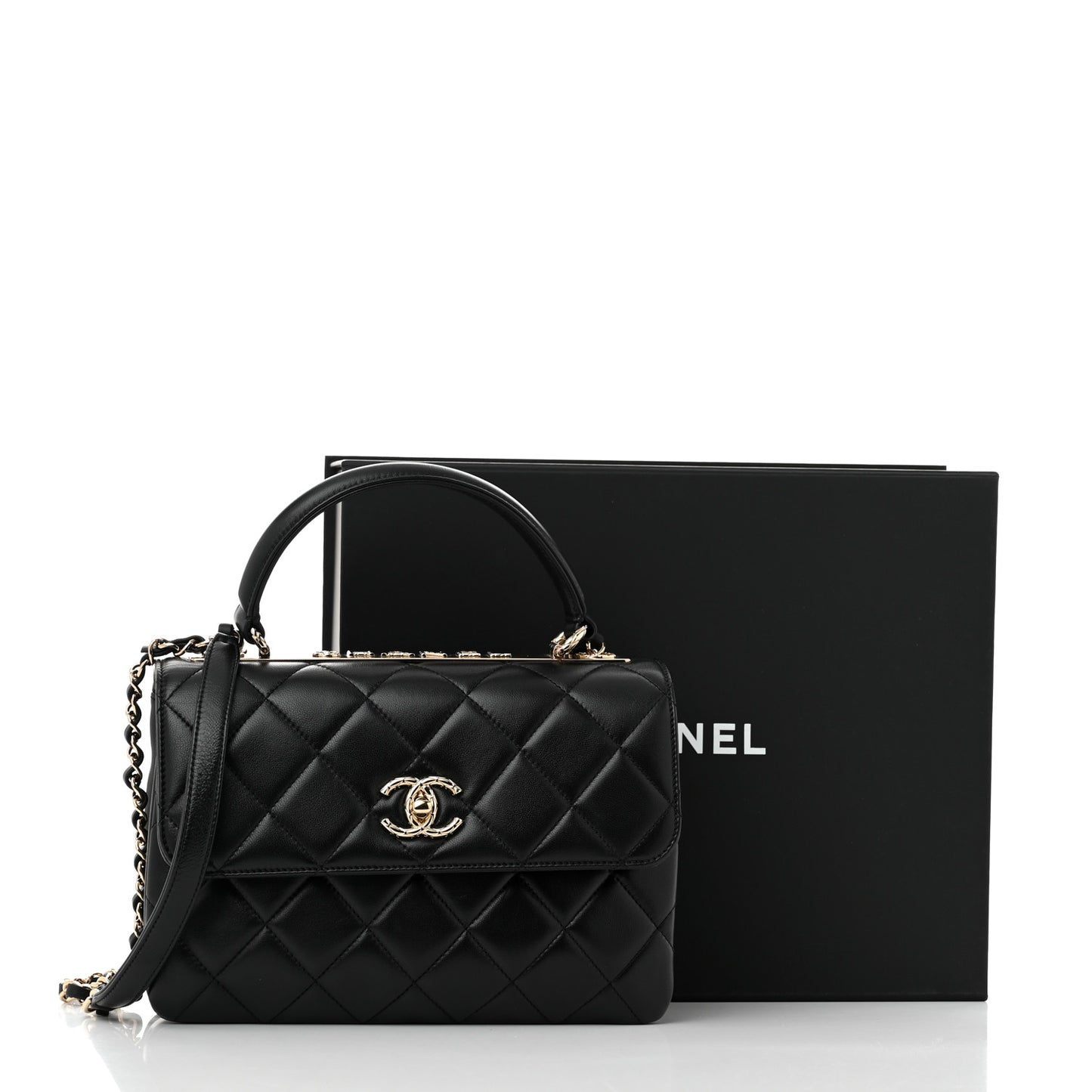 Lambskin Quilted Small Trendy CC Dual Handle Flap Bag Black