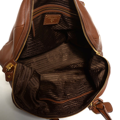 Prada Cervo Double Handle Tote Brown 5 of 10