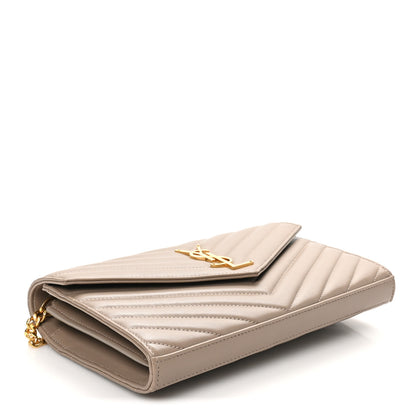 Saint Laurent Lambskin Matelasse Chevron Monogram Chain Wallet Dusty Grey 4 of 9