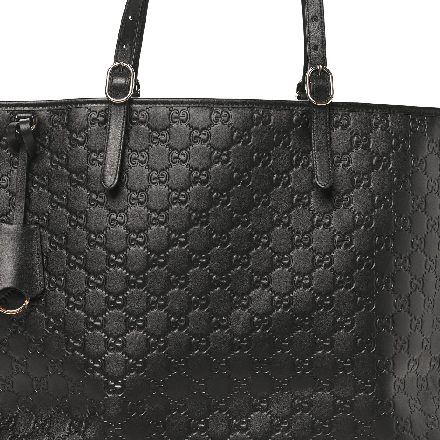 GG Calfskin Embossed Emblem Large Tote Bag Black