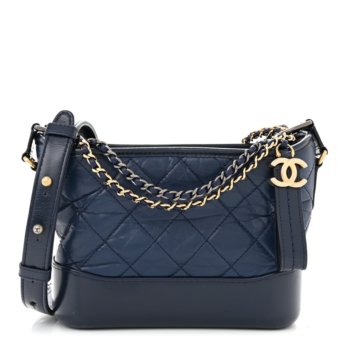 Aged Calfskin Quilted Small Gabrielle Hobo Navy