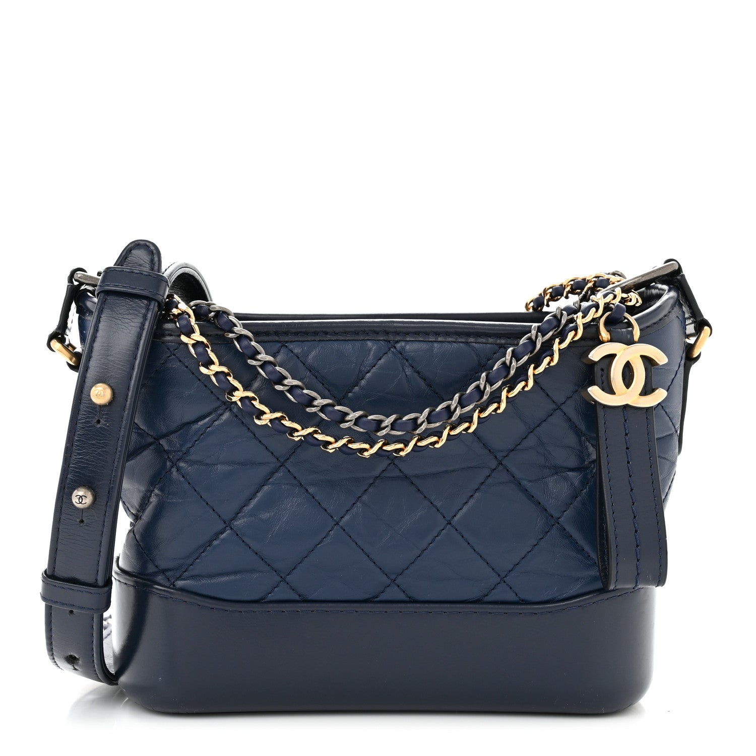 Chanel Aged Calfskin Quilted Small Gabrielle Hobo Navy 1 of 12